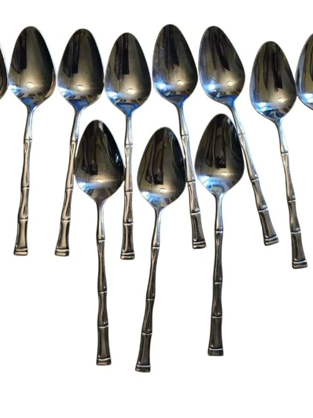 Lot 12 Bamboo Pattern Oval Soup Spoons Stainless Korea 7.5